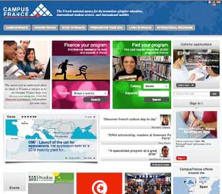 Screenshot of the front page of the France international education website.
