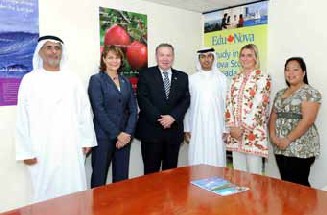 Honourable Darrell Dexter, Premier of Nova Scotia, and EduNova President and CEO Ava Czapalay visiting the EduNova Gulf office in Abu Dhabi.