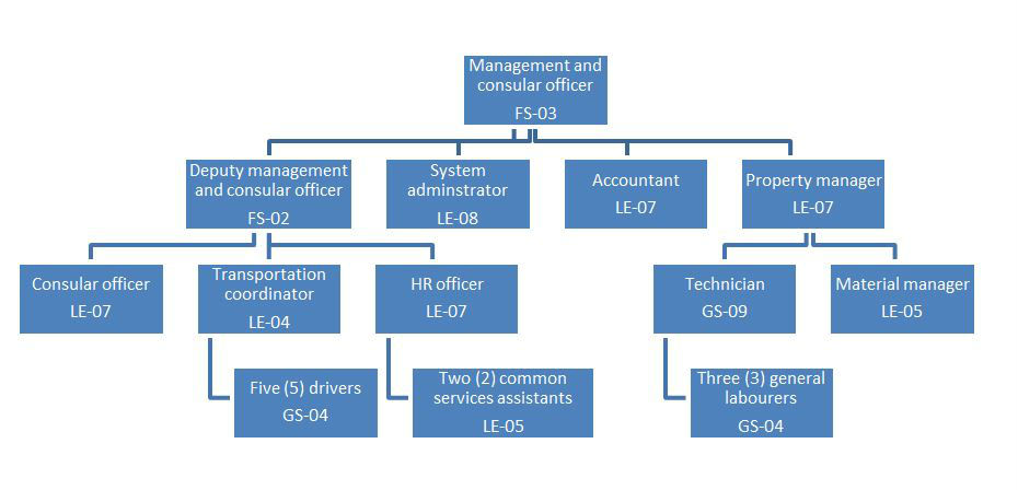 Organization chart for common services and consular programs