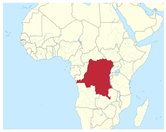 Figure 1 : Carte de l'Afrique indiquant en rouge où est située la République démocratique du Congo.