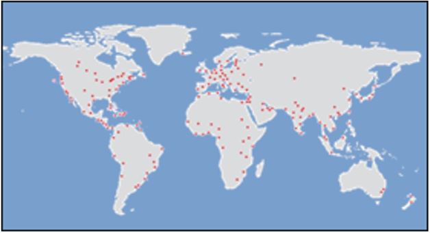 Carte qui démontre les bureaux de délégués commerciaux situés aux quatre coins du Canada et du monde.