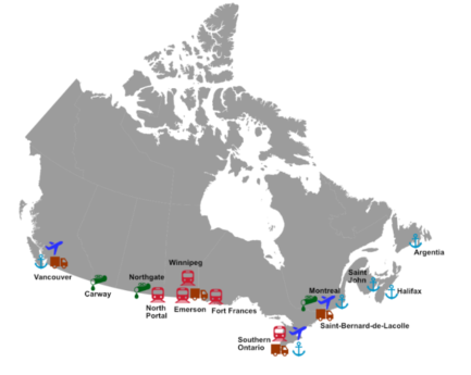 Figure 4. The location of major Canadian ports
