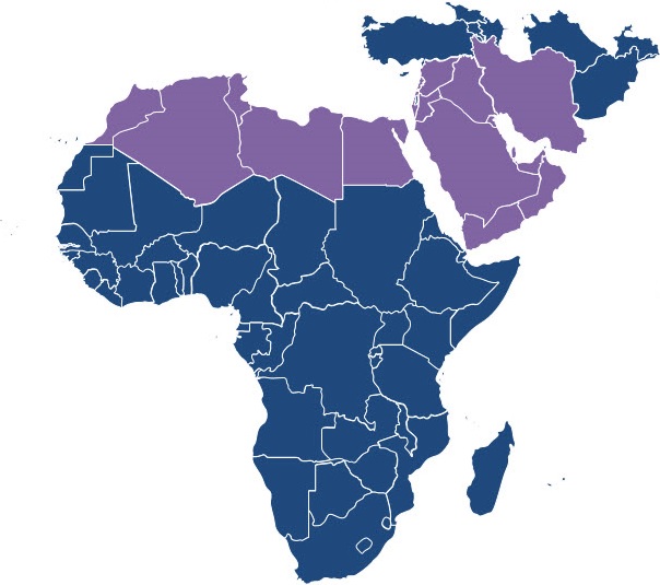 Carte du Moyen-Orient et de l'Afrique du Nord